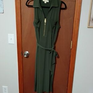Michael Kors Dark Green Midi Dress with Zipper